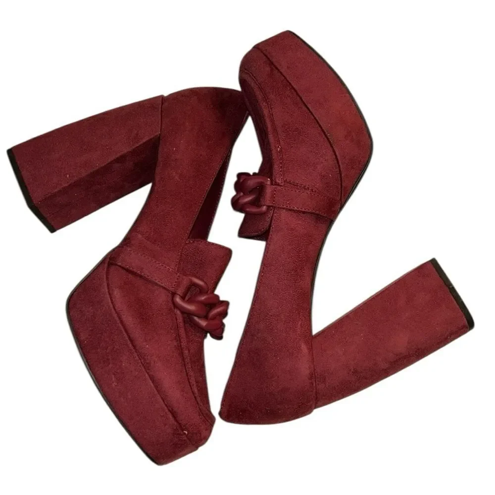 Open Edit in Red Cranberry Slip on Platform Pump Shoes(Size 9.5M)